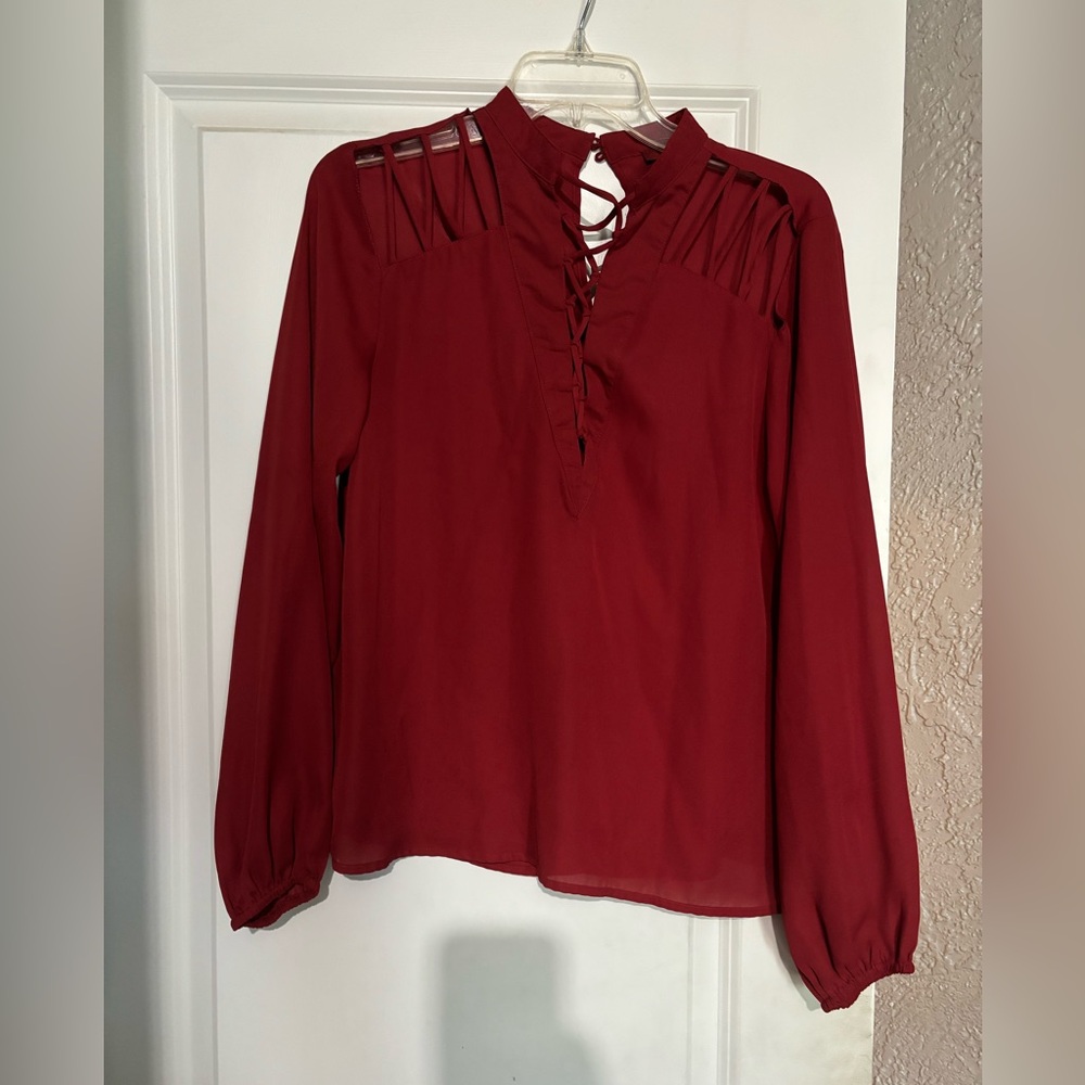 BKE Burgundy Strappy Lace-Up Blouse!!